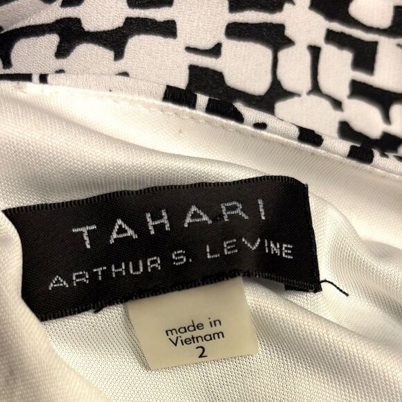 Tahari White & Black Patterned A-line Mini Dress 3/4 Sleeves Tie Detail Size 2 - Picture 9 of 9
